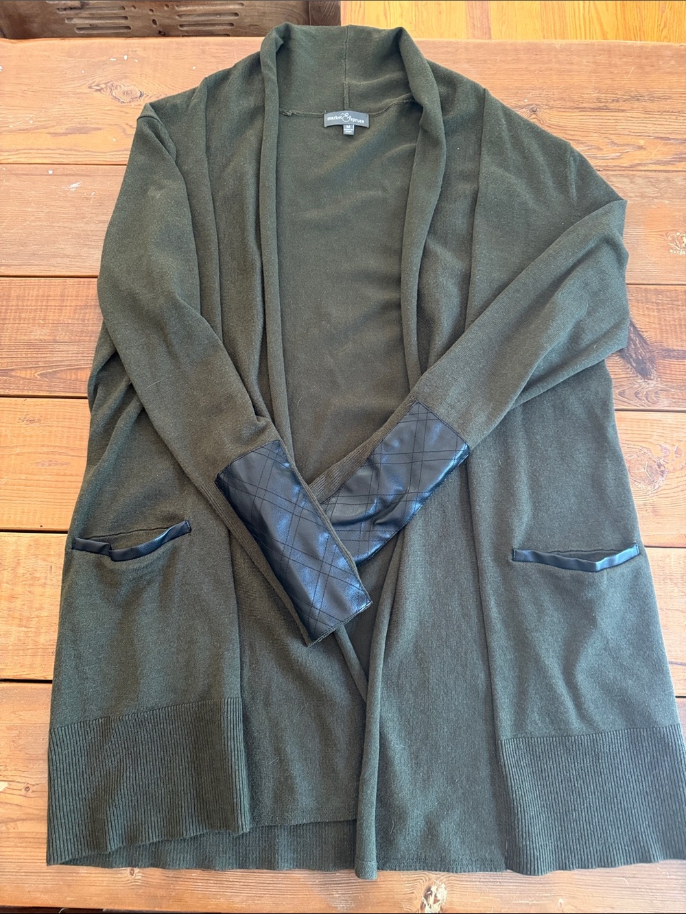 Market & Spruce Olive Open-Front Knit Cardigan